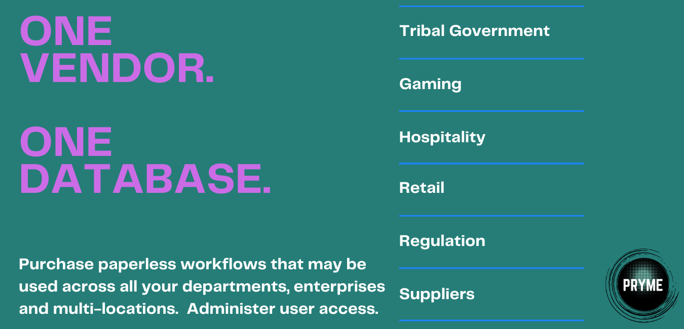 one vendor, one database, tribal government, gaming, hospitality, retail, regulation, suppliers